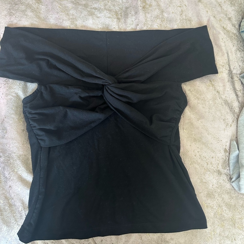 Reformation barley worn twisted off the shoulder black top size small